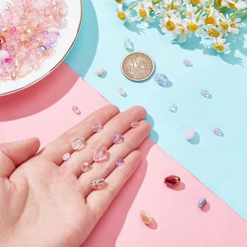 NBEADS Environ 178 Pcs Perles de Verre en Cristal, Perles de Verre à Trou Vertical Perles à Facettes en Forme de Larme pour Bracelets Collier Boucles D'Oreilles Bricolage Trou: 0.09-0.14 cm, Rose