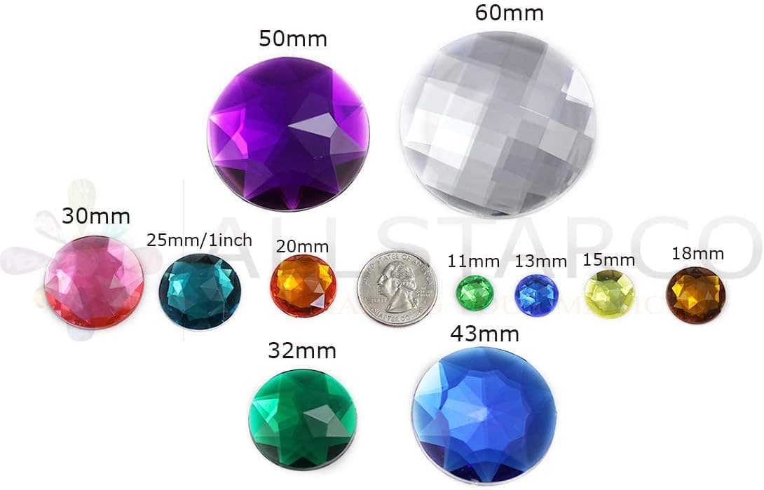 Allstarco 30mm (1-3/16") XL Gemmes rondes Noir jais en acrylique, 12 pièces