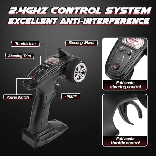 SIMREX Voiture Telecommandé Tout - Terrain à l'échelle 1: 16, 36 km/h, 4 Roues motrices avec télécommande 2,4 GHz, avec Batterie Rechargeable, pour Les Enfants de Plus de 6 Ans