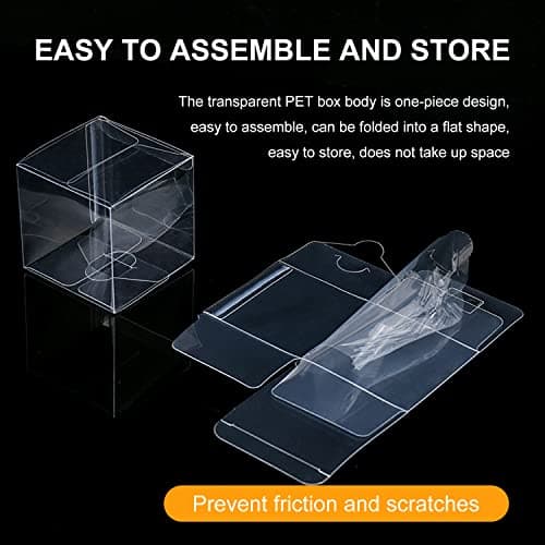 ZWZNBL Lot de 50 boîtes en plastique transparent pliables et carrées, pour bonbons, biscuits au chocolat, conviennent pour des mariages, fêtes, anniversaires, 5 x 5 x 5 cm