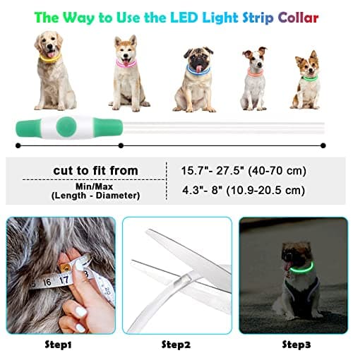 AUAUY Collier Lumineux Chien, Collier LED pour Animaux Rechargeable USB, Découpable Collier Imperméable Collier Chien Réglable pour Petits, Moyens et Grands Chat et Chien(Vert)