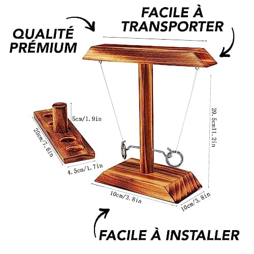 Ring Toss® Game | Jeu d'Adresse en Bois | Qualité Premium | Lancer d'Anneaux Suspendus | Qui sera le/la Plus Rapide ? | Intérieur & Extérieur | Enfants & Adultes | 100% Bois | 100% Fun | SparkL®