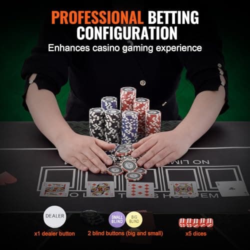 VEVOR Mallette de Poker 300 Jetons de Poker en Plastiques et Alu 11,5 g 40 x 3,3 mm avec 2 Jeux de Cartes 1 Bouton de Croupier et 2 Boutons Blind pour Blackjack Texas Jeux de Hasard Casino à Domicile