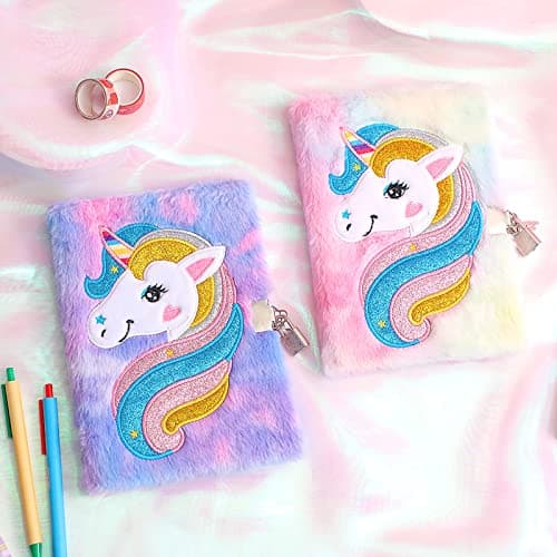 TOYESS Journal Intime Fille avec Cadenas, A5 Licorne Ensemble de Carnet Secret en Peluche Comprend une Licorne Cahier et une Licorne Trousse à Crayons, Cadeau pour Fille de 6 7 8 9 10 11 Ans, Violet