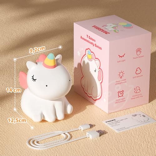 YISSVIC Veilleuse Bébé Enfant Rechargeable 7 Couleurs LED 3 Niveau Luminosité Veilleuse Licorne Filles Tactile Silicone Cadeau Nouveau-Né
