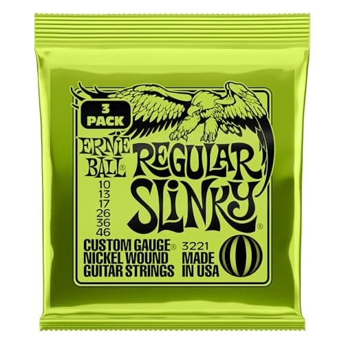 Ernie Ball Regular Slinky Jeu de 3 cordes filées en nickel pour guitare électrique, calibre 10-46