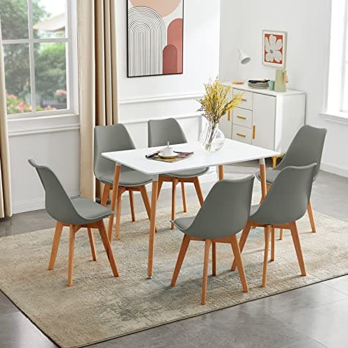 H.J WeDoo Table Salle à Manger Rectangulaire Scandinave Design Bois pour 4 a 6 Personnes Blanche 110 x 70 x74 cm (Table Seulement)