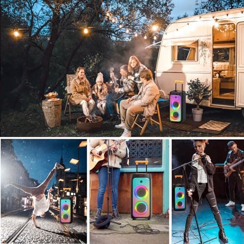 JYX Machine Karaoké pour Adultes, Enceinte Karaoké Bluetooth Portable avec 2 Microphones sans Fil, Party Box Idéale pour Les réunions de Famille/Le Camping en Plein Air