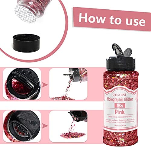 JEMESI Holographique Grosses Paillettes, 100g Rose Sequins Glitter, Paillettes pour Visage, Corps, Cheveux, Résine Epoxy, Paillette Visage Festival