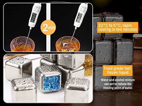 Hitopin Glaçons en Acier Inoxydable, 16PCS Glacons Réutilisables, Glaçons Whisky, avec Clips+Cuillère, Whisky en Acier Inoxydable Glaçons, pour Refroidissement du Vodka Vin Bière Whisky Cocktail