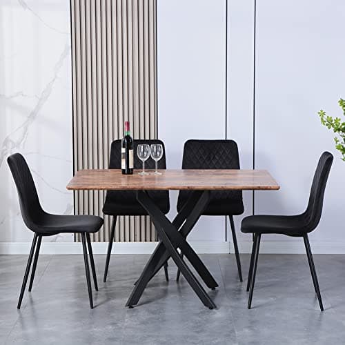 GOLDFAN Ensemble Table et 4 Chaises Bois Table de Salle à Manger avec 4 Chaises en Tissus Confortables,Table en Bois et Chaise de Salle à Manger de Cuisine pour 4 Personnes (4,Noir)
