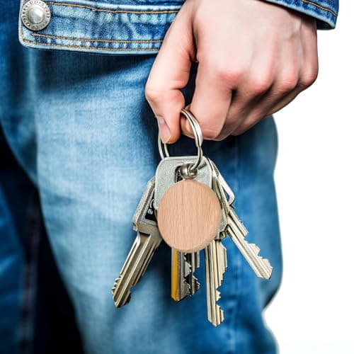 DAJMAIEZ 25 Pièces Porte-Clés en Bois Vierges, Porte Clés Bois Brut avec Anneaux, Porte-clés Ronds Naturel Personnalisé pour Bricolage Artisanat Gravure Pyrogravure