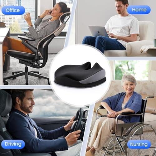 Benazcap Coccyx Coussin D'assise en Mousse à Mémoire de Forme, Soulagement des Douleurs au Coccyx, Sciatique et Maux de Dos, pour Chaises de Bureau, Fauteuils Roulants et Sièges de Voiture, Noir