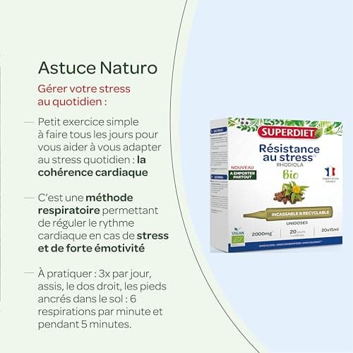 SUPERDIET- RHODIOLA BIO- Détente & Résistance au Stress -Format nomade -Phytothérapie - 20 Unidoses de 15 ml