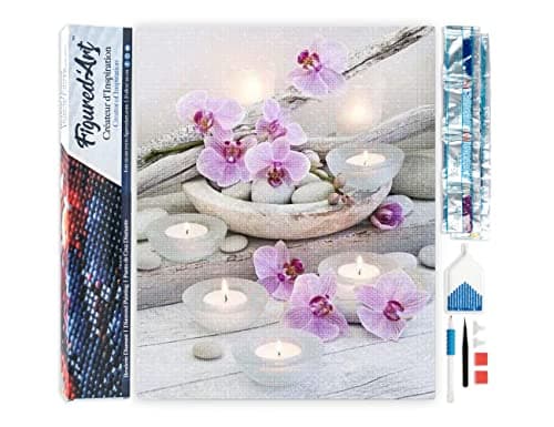 Figured’Art Diamond Painting Broderie Diamant 40x50cm Toile Entière Roulée avec Strass Perles Carrés - Fleurs et Bougies - Kit Complet 5D DIY Activité Manuelle Loisirs Créatifs Adultes