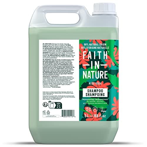 Shampooing Naturel à l'Aloe Vera Faith In Nature, Régénérant, Vegan & Cruelty Free, Sans Parabènes & SLES, Pour Cheveux Normaux à Secs, Recharge de 5L