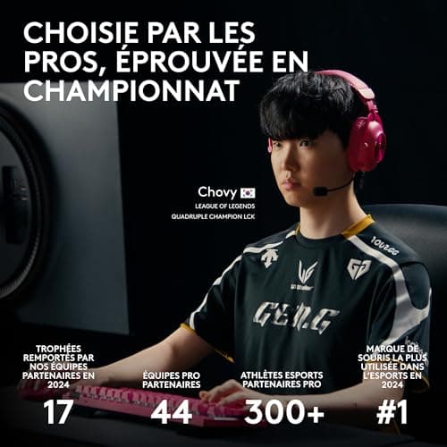 Logitech G PRO X SUPERLIGHT 2, souris gaming sans fil, souris Pro-Grade 60 g avec 5 boutons programmables, capteur 44 000 DPI, taux de rapport 8 kHz, recharge USB-C pour PC/Mac- Noir