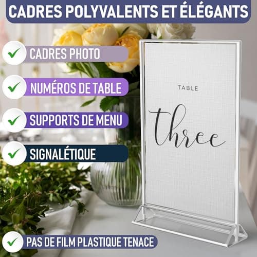 Dasher Products Cadres Photos Argent Double Face A5 - Pack de 6 - Porte-numéros de table argent en acrylique, chevalets de table transparents pour affiche, porte-menus, cadres photos ...