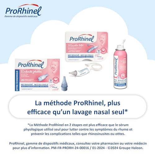 Prorhinel Lot de 6 Sérums Physiologiques. Hygiène Quotidienne pour Nez Sec ou Irrité, Allergie et Rhume. 180 Unidoses. Fabriqué en France