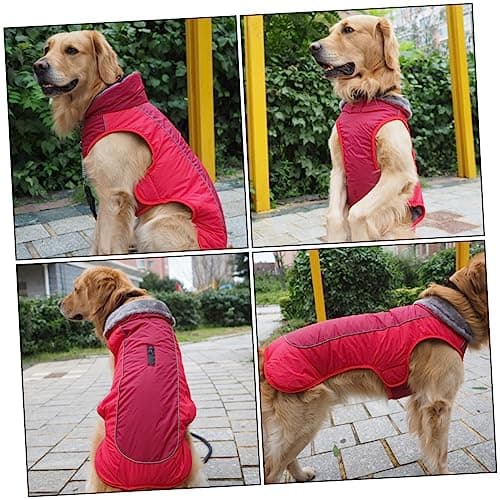 TOGEVAL vêtements de Chien col de Winter Hiver Habit de Neige pour Chien Manteau imperméable pour Chien vêtements en Coton pour Chiots vêtements Chauds pour Chiots Polyester Rouge