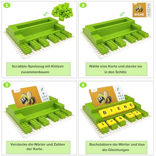 Jeu Éducatif d'Orthographe Allemande, Jouet Montessori à Partir de 3 4 5 Ans Bloc Puzzle avec 64 Cartes Flash Jeux d'apprentissage des Lettres Cadeau pour Fille Garçon à Partir de 3 à 6 Ans