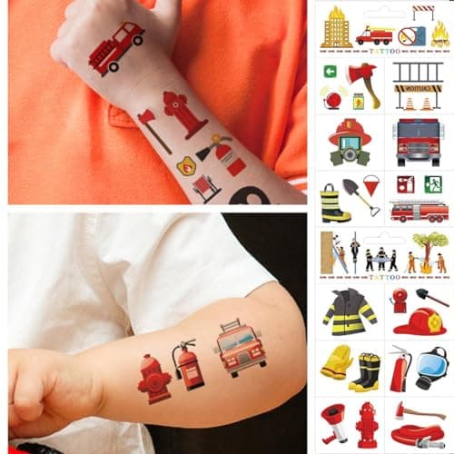 YOYEAH Lot de 10 feuilles d'autocollants pompiers – Tatouage de pompier pour enfants pour décoration, voiture, ordinateur portable et plus encore – Autocollant pompier pour voiture, autocollants pour