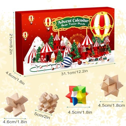 Calendrier de l'Avent 2024 Casse-Tête - 24 jours de Noël avec Casse-Têtes en Plastiques et en Bois, Puzzles 3D, Tests de QI et Jeux de Démêlage pour Enfants, Filles, Garçons, Adolescents et Homme