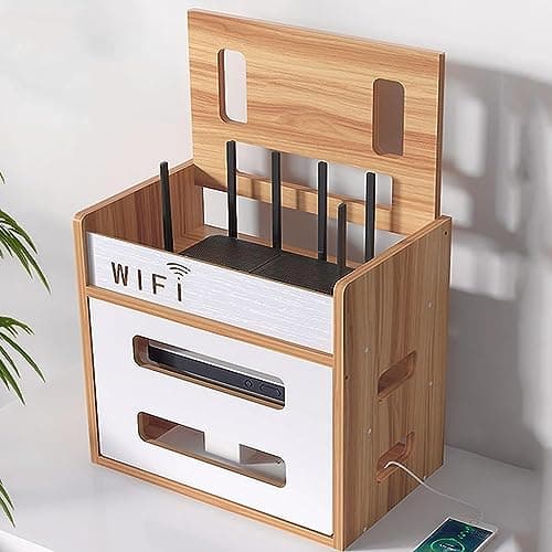 Catekro Boîte de Rangement en Bois pour Modem WiFi, Armoire de Rangement WiFi, Étagère Murale, Étagères Murales (Marron-Bois-OA272)