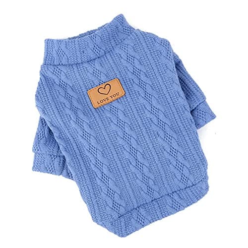 PAIDEFUL Tricoté Chien Chaud Pull Chihuahua Chandails Mode Blé Oreille Tissage Pull Tricots Pull Vêtements d'hiver pour Chiot Petits Animaux Chat Automne Temps Froid Porter Bleu Clair XL