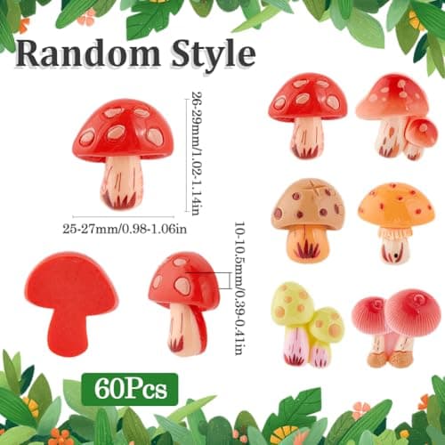 60 breloque de Noël en Résine à Dos Plat Mini Cabochons à Dos Plat en Forme de Champignon Couleur Aléatoire Jolies Breloques de Noël Plates en Résine pour Embellissements Scrapbooking Bricola