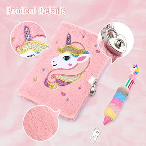 Cooyou Journal Intime Licorne Fille avec Cadenas, Carnet Secret pour Fille en Peluche Comprenant une Cahier A5 et une Licorne Trousse à Crayons, Cadeau Licorne pour Fille 4-12 Ans, Rose