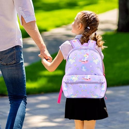 FGen Sac à dos licorne pour fille - Sac à dos mignon pour enfant - Avec poches latérales et sangle de poitrine - Sac d'école pour maternelle de 3 à 7 ans, a, M