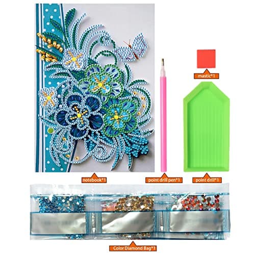 Cahiers de Peinture au Diamant A5 Livre de Journal Diamond Painting d'artisanat au Diamant Fleurs pour Adultes Carnet de Notes A5 Carnet de Croquis Filles A5 Peinture par Numéros Loisirs pour Enfants