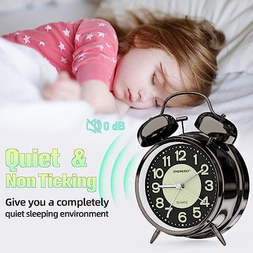 CHEREEKI Réveil Matin Vintage Silencieux sans tic-tac, Réveil Analogique à Quartz avec Veilleuse, Fluorescence, Réveil Portable à Piles pour Enfants, Adolescents, Personnes âgées