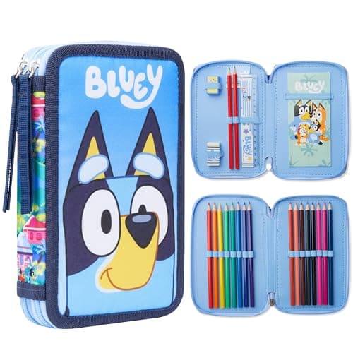 BlueY Trousse Double Compartiment à Crayons Remplie avec Fournitures Scolaires