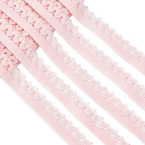 GORGECRAFT Bordure Élastique de 20 m pour Lingerie 13 mm de Large Bordure en Dentelle Extensible Sangle de Coupe Ruban de Cordon en Dentelle Crochetée pour Bricolage Vêtements Emballage Cadeau Rose