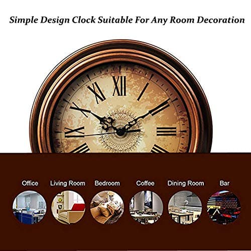Topkey 30cm Horloge Murale Silencieuse Vintage Pendules Murales pour Le Salon Cuisine Chambre à Coucher Bureau à Domicile - Marron
