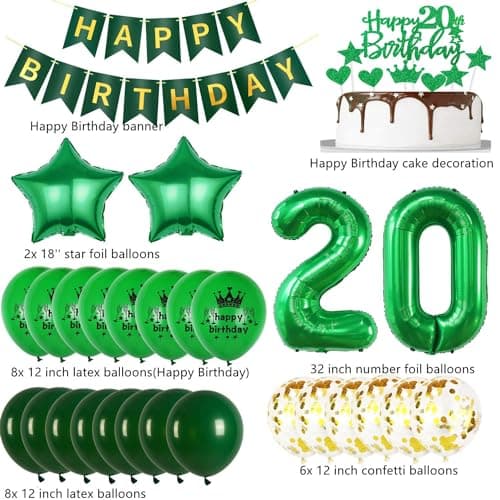 Ballon 20 ans anniversaire femme homme vert Décoration 20 ans homme anniversaire vert or Ballon Décoration anniversaire 20 ans femme Ballons anniversaire 20 ans homme femme anniversaire Déco or