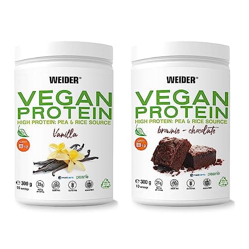 Weider Vegan Protein PACK DUO (2x300g) Goût Vanille et Chocolat. Protéines 100% Vegetal d'Isolat Pois & Riz. Avec Vitamine B12 & Stevia. Sans Gluten, Sans Sucre. Emballage 50% Recyclé, 100% Recyclable