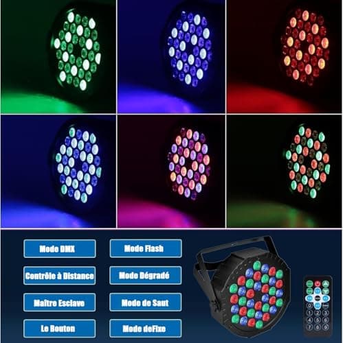 ZHENNBY Lumière de Scène Par LED 36 Lampe RGB Lumiere DJ Fête Eclairage de Scène DMX avec Télécommande Éclairage de Scène pour Disco Soiree Mariage Lumière Noël Halloween Bar - 4 pack