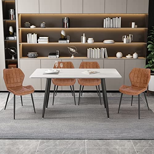 WOLTU Lot de 4 Chaises Salle à Manger, Chaise Scandinave, Chaise de Cuisine, Chaise Salon, Assise Rembourrée, Chaise en Simili Cuir, Brun, Pieds en Métal, BH357br-4