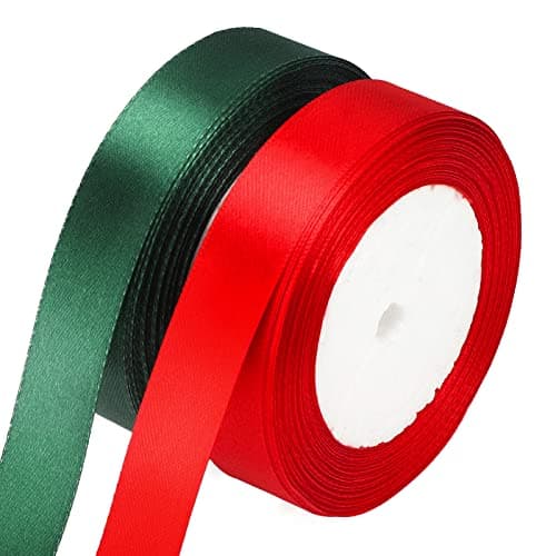 jijAcraft 20mm x 22M Ruban Satin, Ruban Cadeau Rouge et Vert, Ruban en tissu Décoration pour Mariage Noël Anniversaire