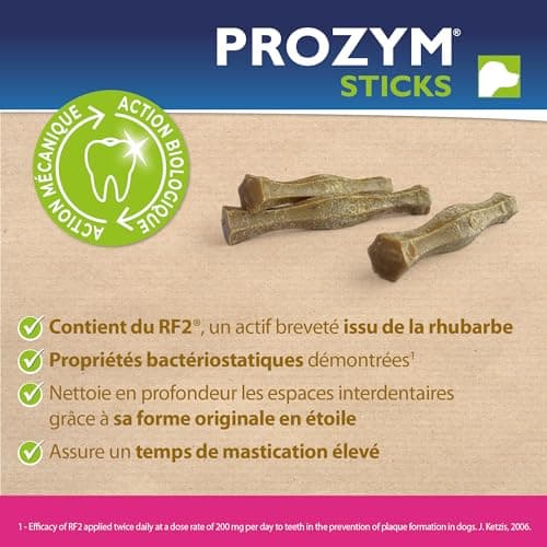 PROZYM RF2 Pack 2x12 Sticks - Spéciale Hygiène Dentaire Naturelle - Recommandé par des Vétérianire - Formule Vegan pour Chien - 24 Sticks (-25kg)