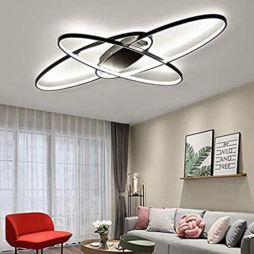 MQW Design Créatif Lustre LED Promise Gradation Télécommande Télécommande Ovale Bureau Couloir Décoration Plafonnier, Lampe De Salon Personnalisée, Noir Et Blanc, 95cm