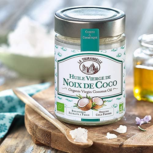 La Tourangelle, Huile Vierge de Noix de Coco 100% Bio de première pression à froid. Idéale en cuisine (donne un doux parfum exotique à vos recettes) et - 314ml (L'emballage peut varier)