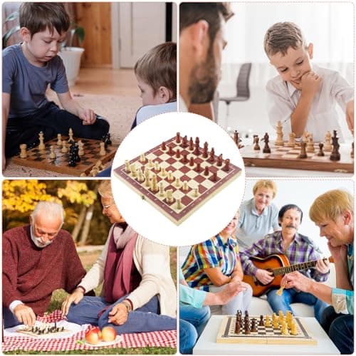 Tekenewbse Echiquier, 29 × 29 cm Jeu D'Échecs en Pliable Echiquier Bois Main Massif, Deluxe Echecs Magnétique, Portable Chess Board Echequier pour Enfants Adultes Fête Voyage