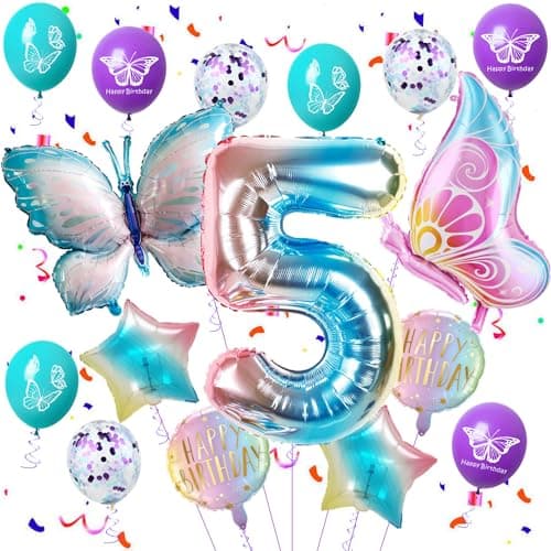 Ballons Papillon 5 ans Anniversaire Décoration, Fille 5 Papillons Décoration, Papillons Decoration Anniversaire 5 ans, Ballon 5 ans violet Papillon, Fille 5 ans Décoration de fête