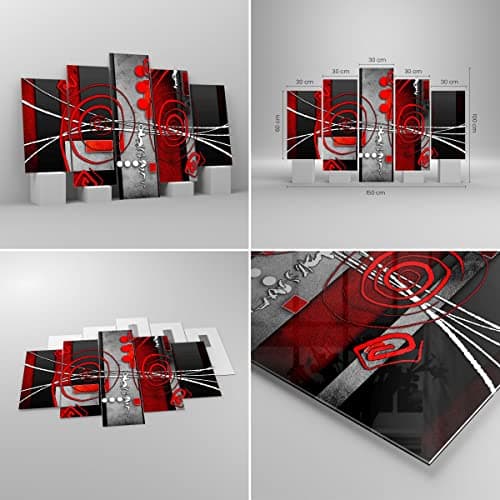 Moderne Impression sur Verre 150x100cm Image Tableau en Verre Decoration Murale Graphique figures géométriques cercle Grand XXL Tableaux Decoratifs Triptyque 5 parties Deco Salon Art GEA150x100-0599