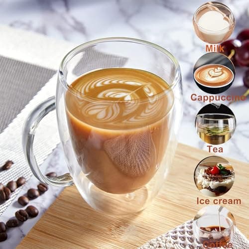 Lot de 8 Double Paroi en Verre à Café, 4 x 350ml Tasses à Café Double Paroi, et 4 x 80ml Mug Verre Isolés Tasses à expresso, Idée Cadeau Tasses à Latte Verre a Biere, pour Cafetière, Bière, Jus