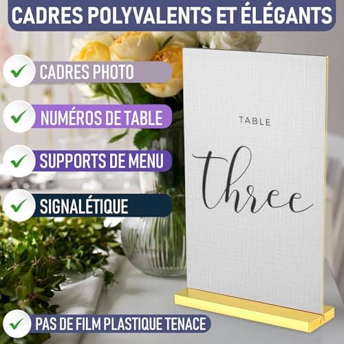 Luxueux cadres dorés en acrylique A6, lot de 6, expositions de photos impressionnantes, améliorez l'ambiance de l'événement avec des porte-numéros de table en or exquis, porte-affiche en or élégant